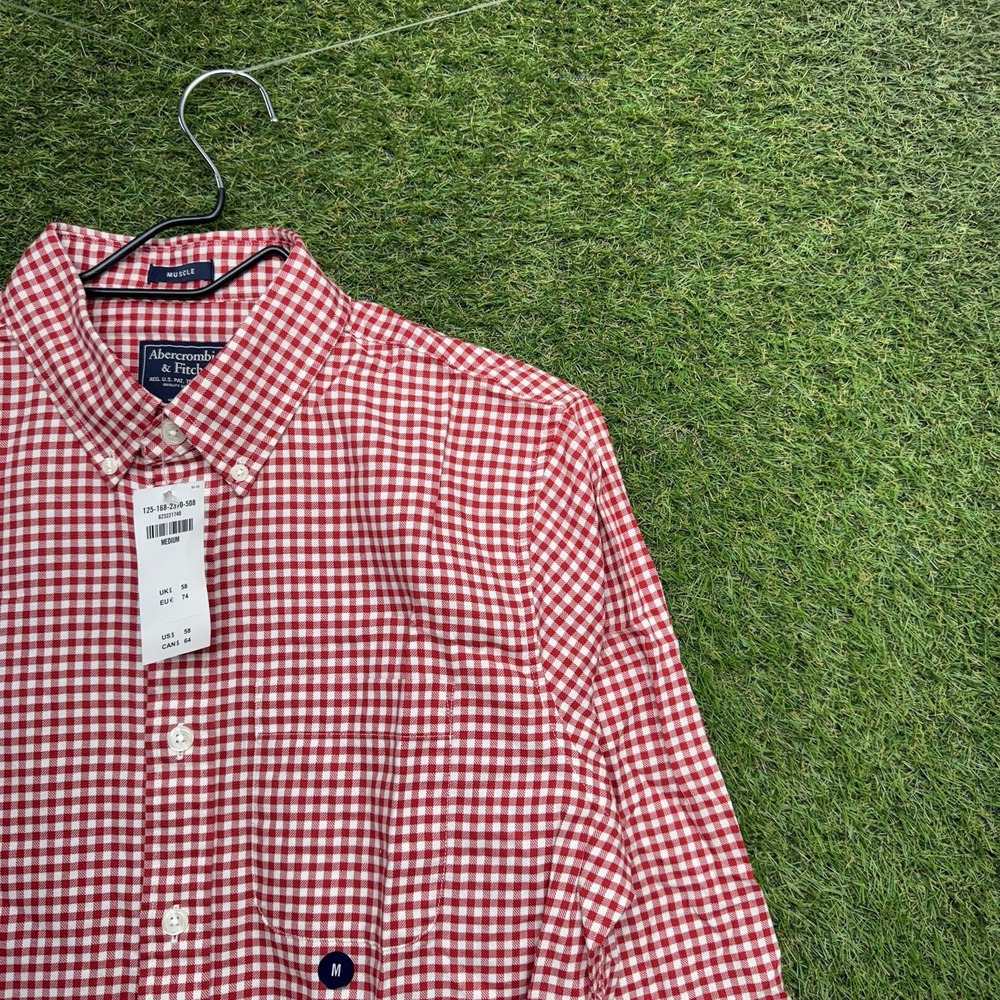 Abercrombie & Fitch Dress Shirt Mens Medium Red Long Sleeve Muscle Check Button